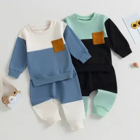 2 Pieces Set Baby Kid Boys Color-blocking Hoodies Sweatshirts And Pants Wholesale 231130104