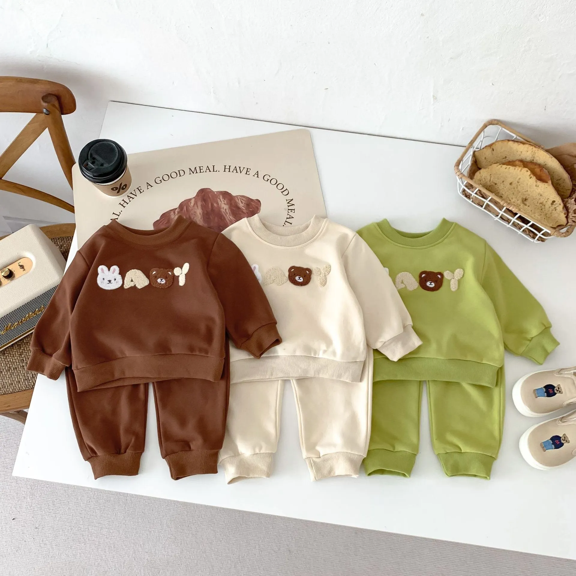 2 Pieces Set Baby Kid Girls Boys Cartoon Hoodies Sweatshirts And Solid Color Pants Wholesale 23101913