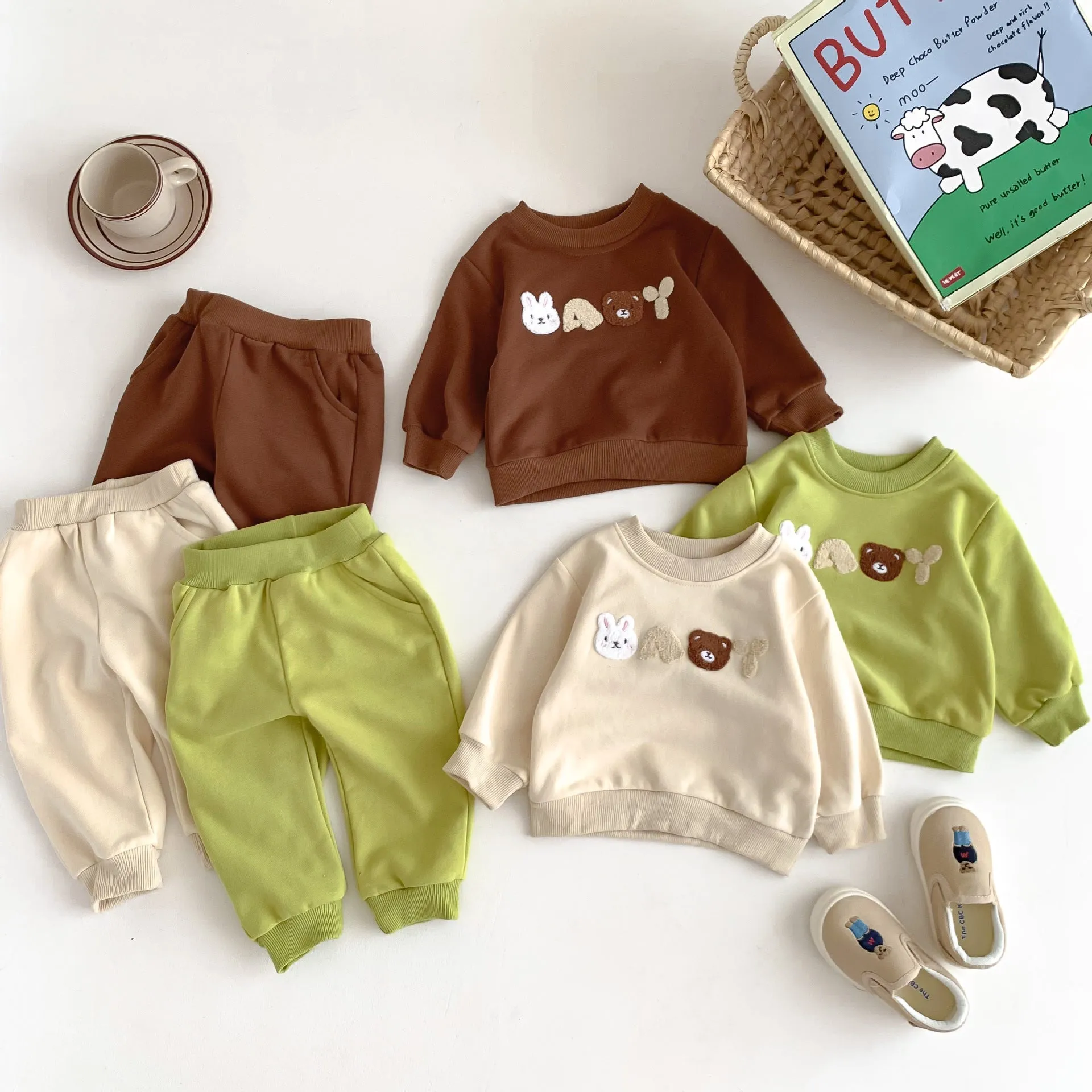 2 Pieces Set Baby Kid Girls Boys Cartoon Hoodies Sweatshirts And Solid Color Pants Wholesale 23101913