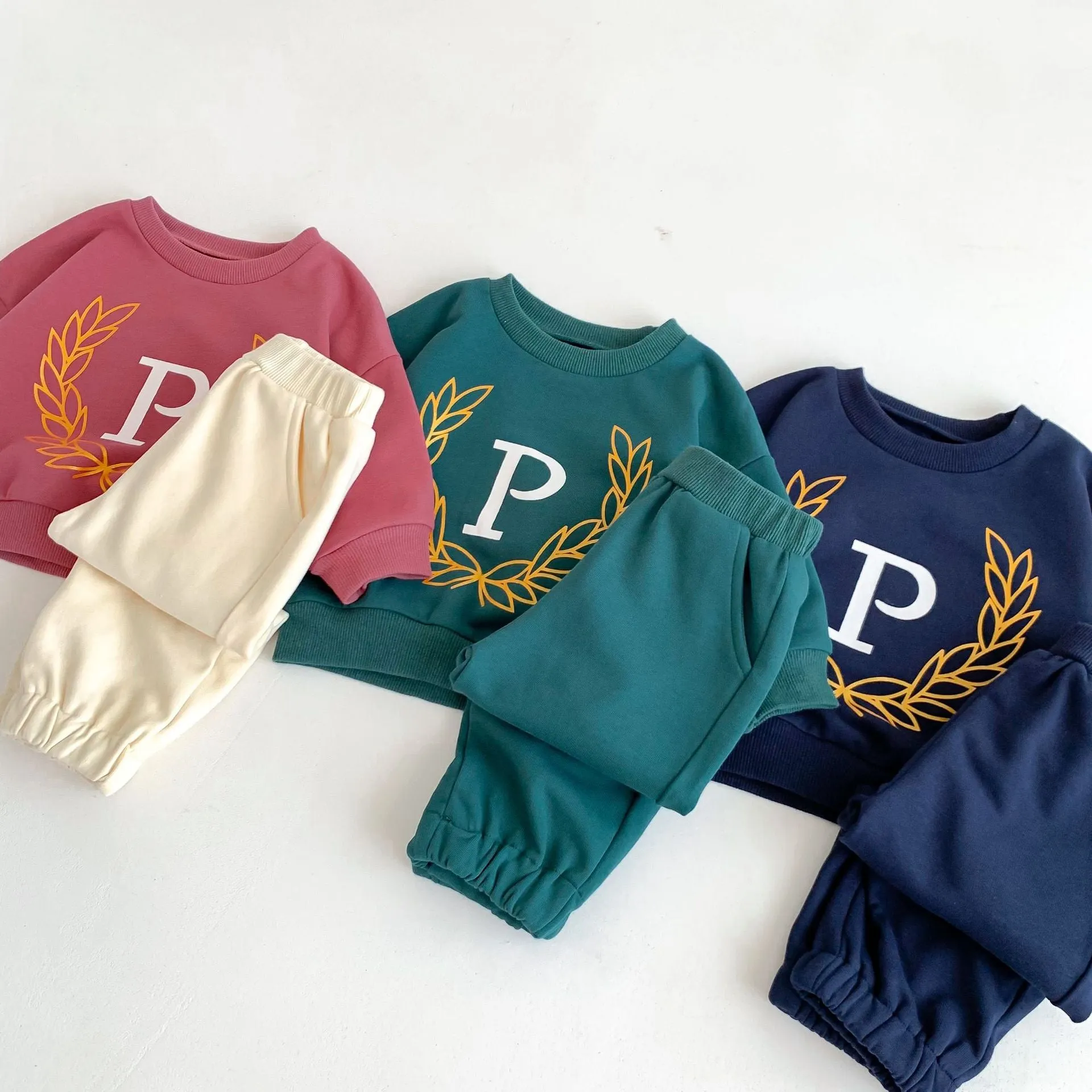 2 Pieces Set Baby Kid Girls Boys Sports Letters Hoodies Sweatshirts And Solid Color Pants Wholesale 23101909