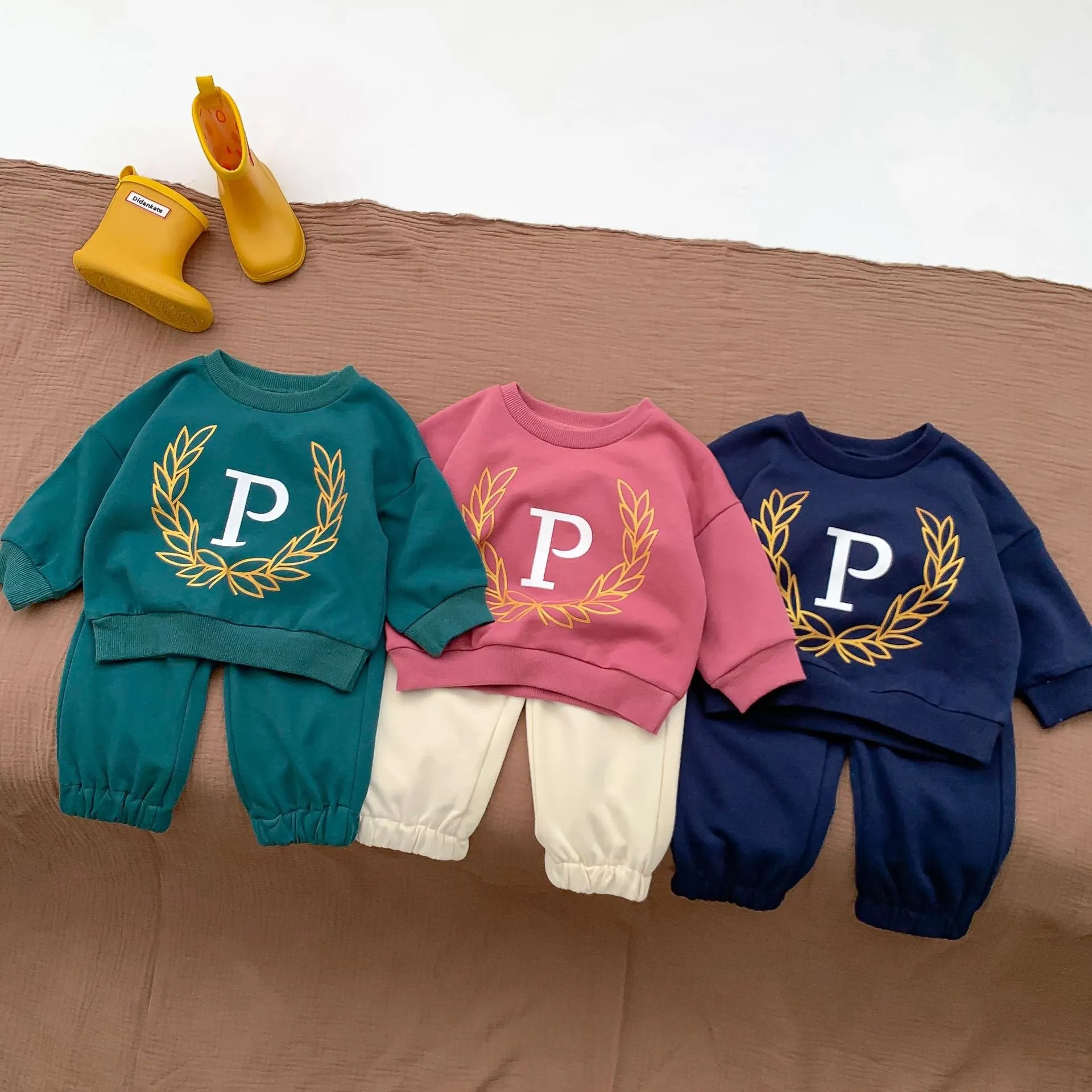 2 Pieces Set Baby Kid Girls Boys Sports Letters Hoodies Sweatshirts And Solid Color Pants Wholesale 23101909