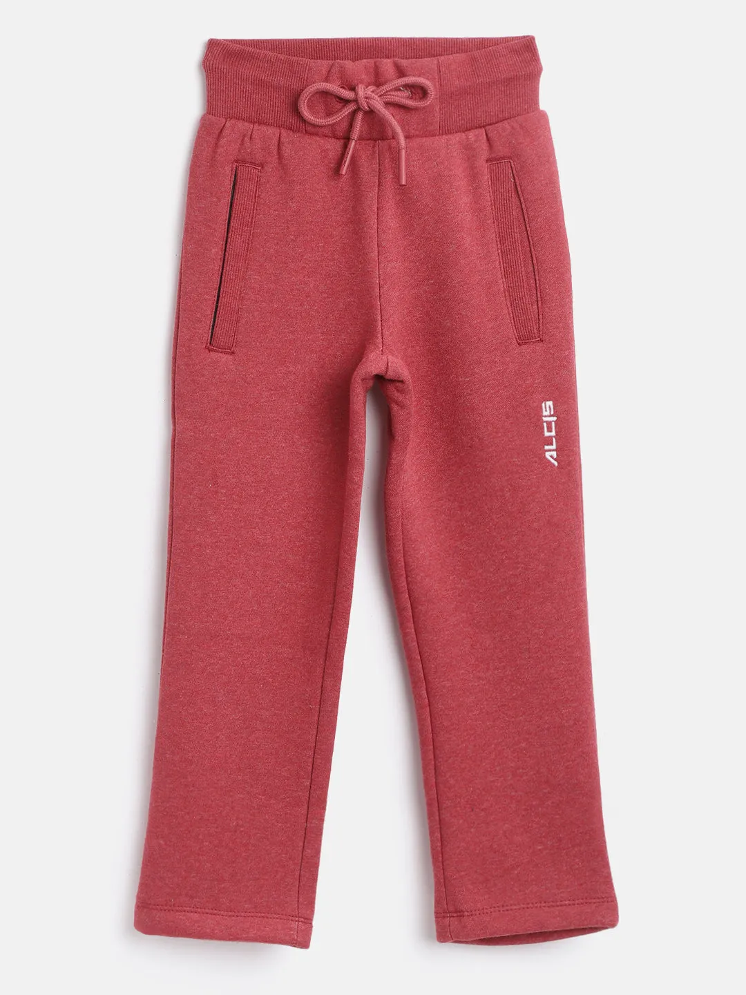 Alcis Girls Red Solid Knitted Track Pants