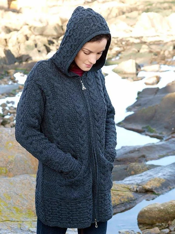 Aran Long Zipper Sweater with Hood