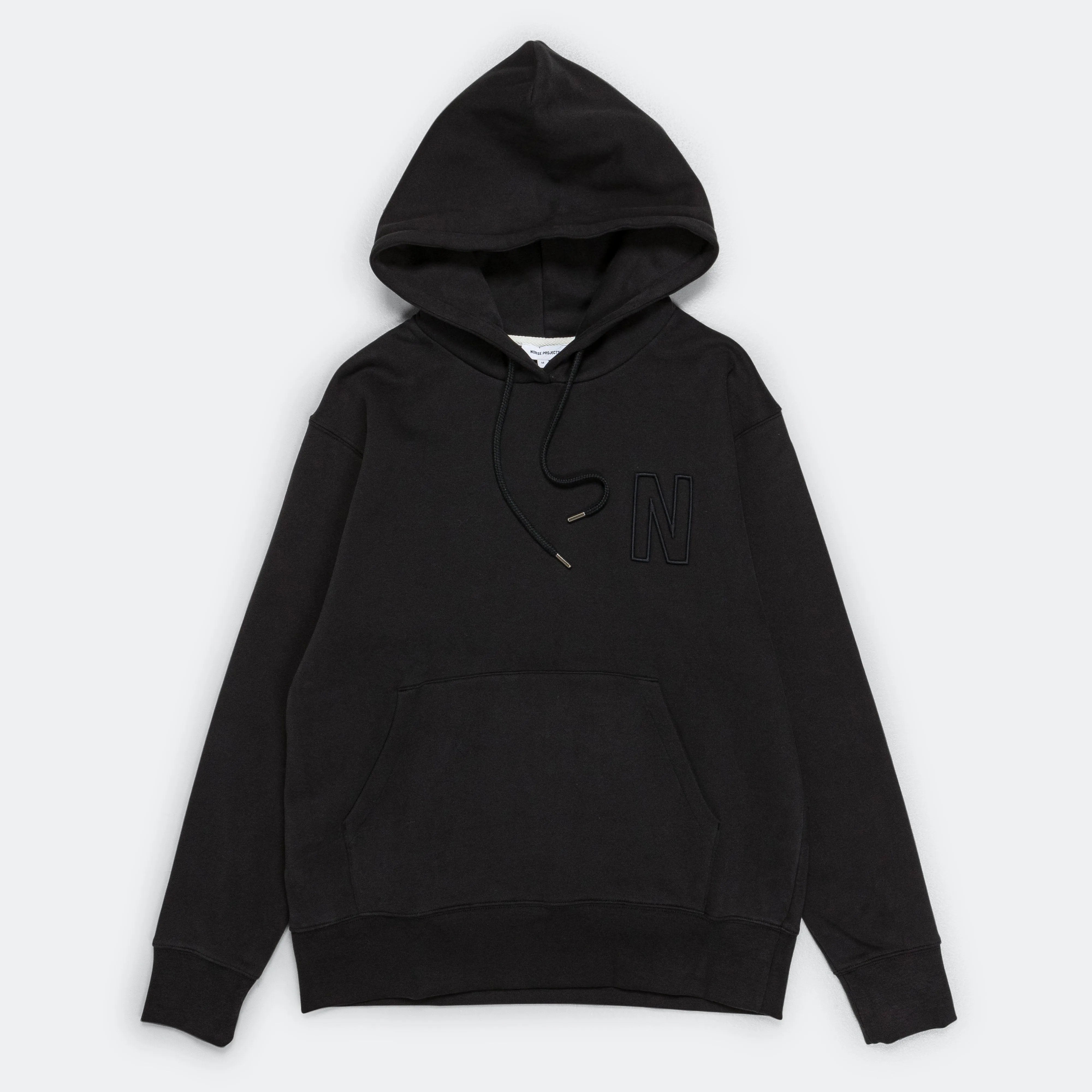 Arne Relaxed Organic Brushed Fleece N Logo Hoodie - Black