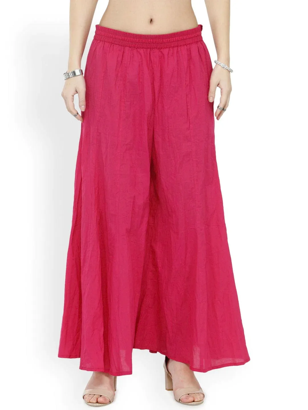 Attractive Bright Pink Crush Cotton Palazzo