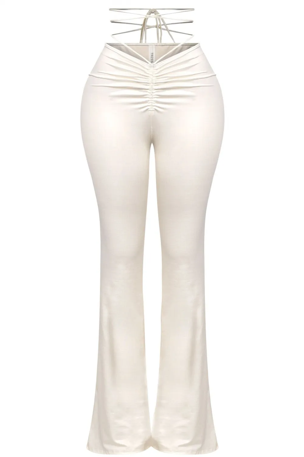 Ayanna Waist Tie Flare Pants (White Leather)