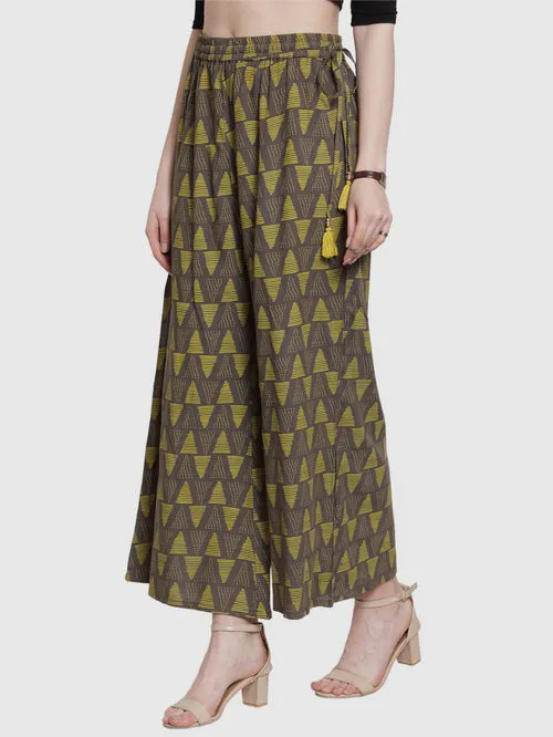 Beautiful Green Palazzo Pants With Yellow Print