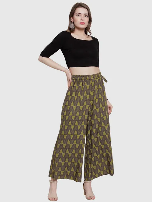 Beautiful Green Palazzo Pants With Yellow Print