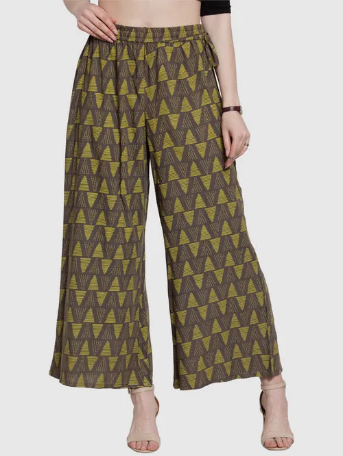 Beautiful Green Palazzo Pants With Yellow Print