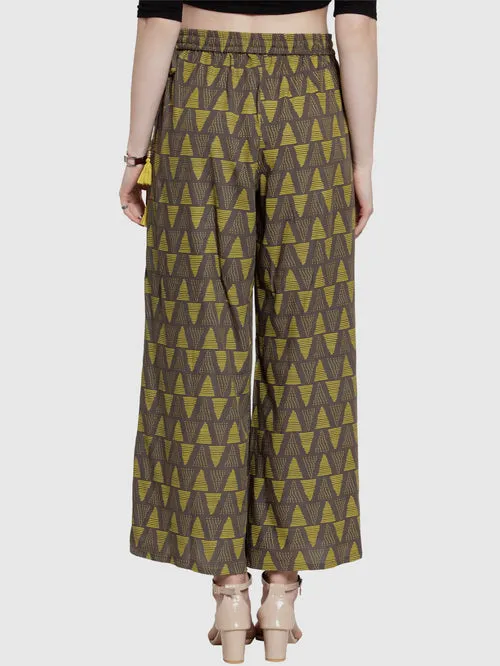 Beautiful Green Palazzo Pants With Yellow Print