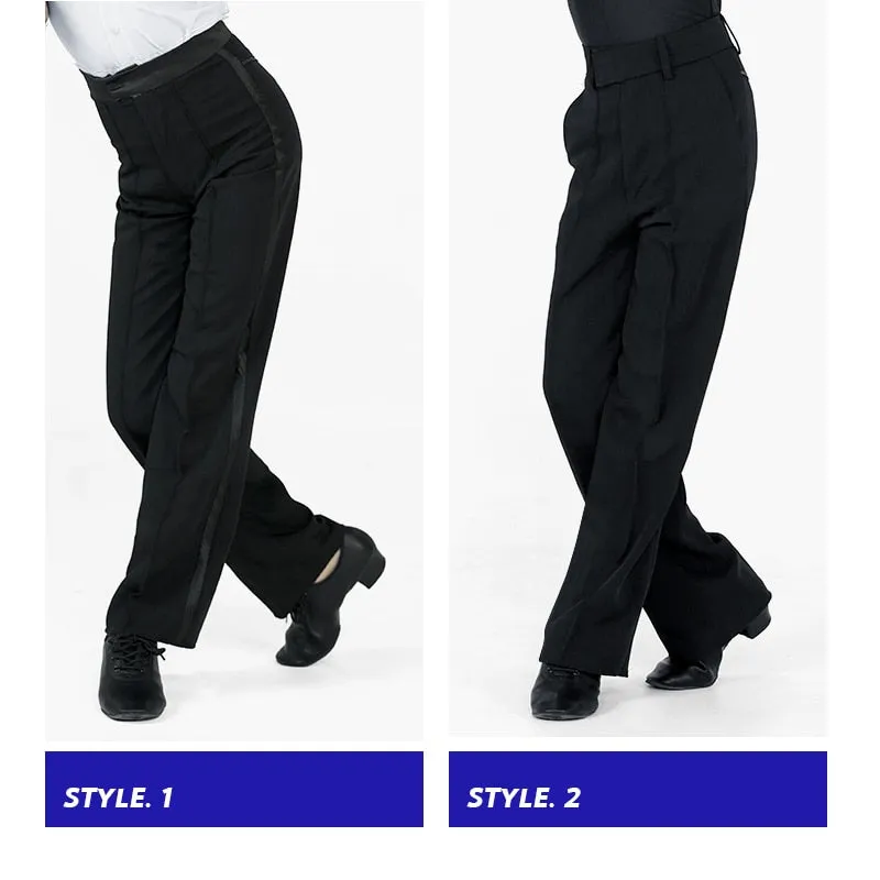 Black Latin or Ballroom Performance Trouser Pants for Boys Available with Stripe or Pockets B901