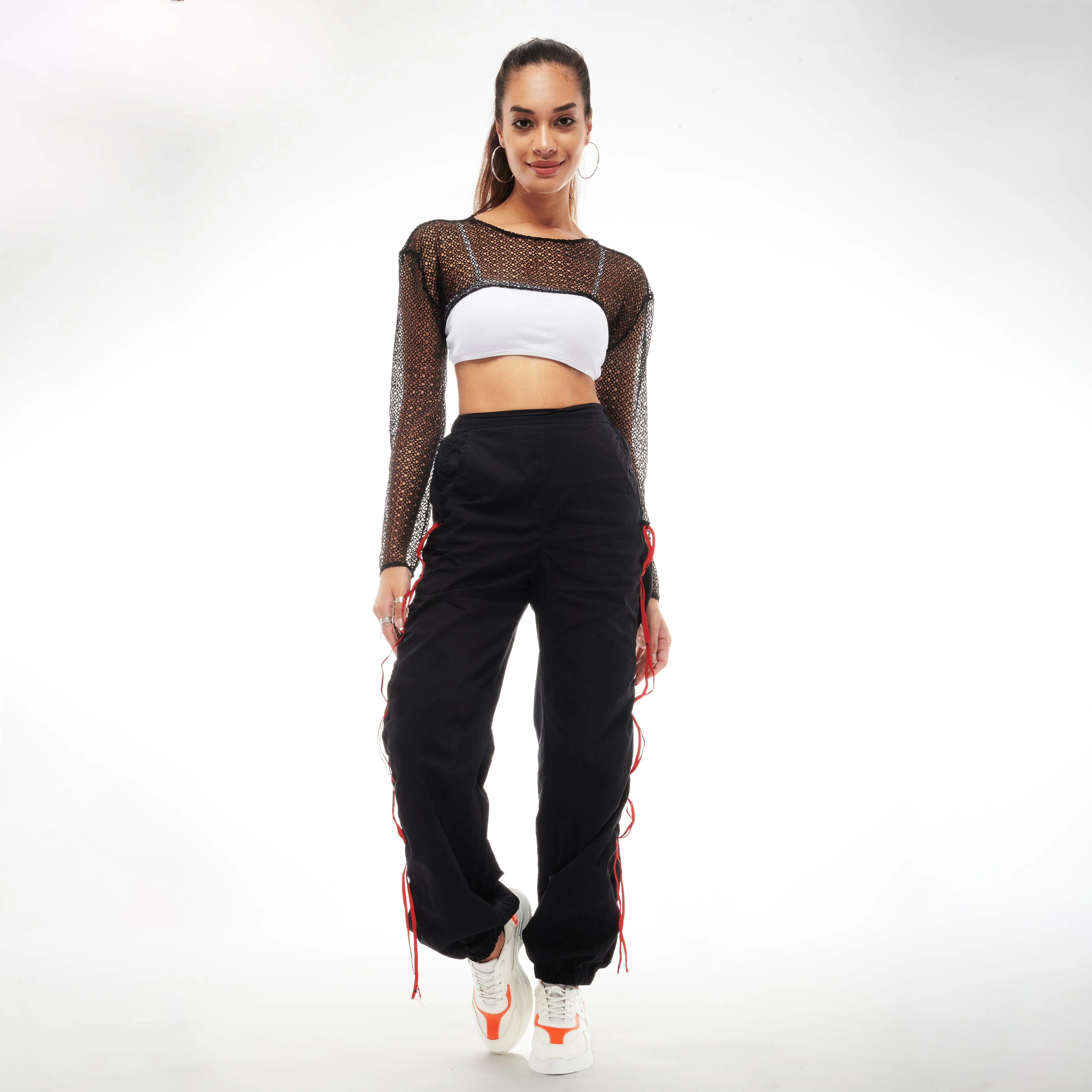 Black Taped Parachute Pants