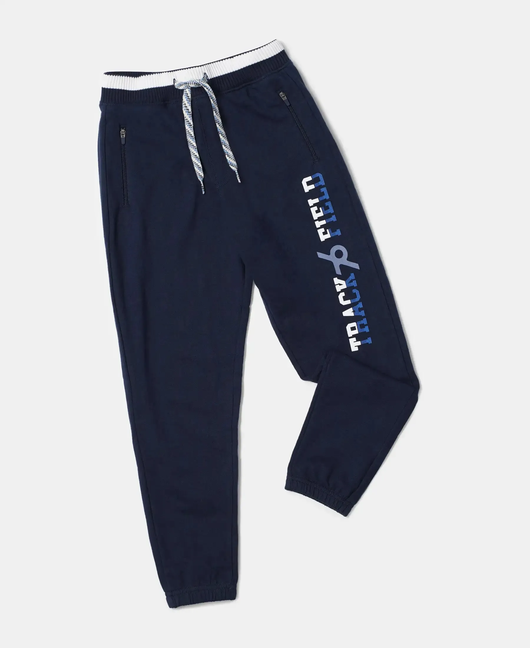 Boy's Super Combed Cotton Rich French Terry Graphic Printed Joggers with Elasticated Hem - Navy