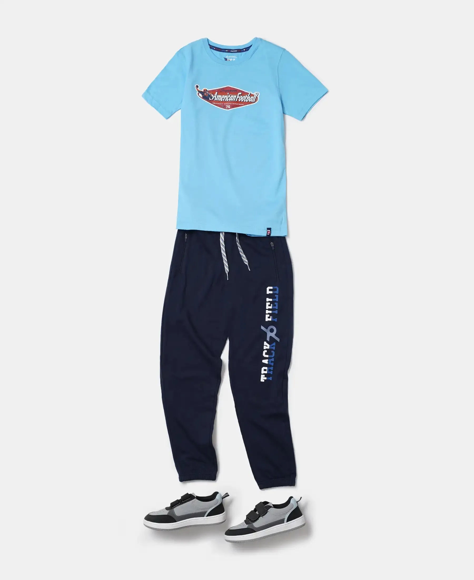 Boy's Super Combed Cotton Rich French Terry Graphic Printed Joggers with Elasticated Hem - Navy