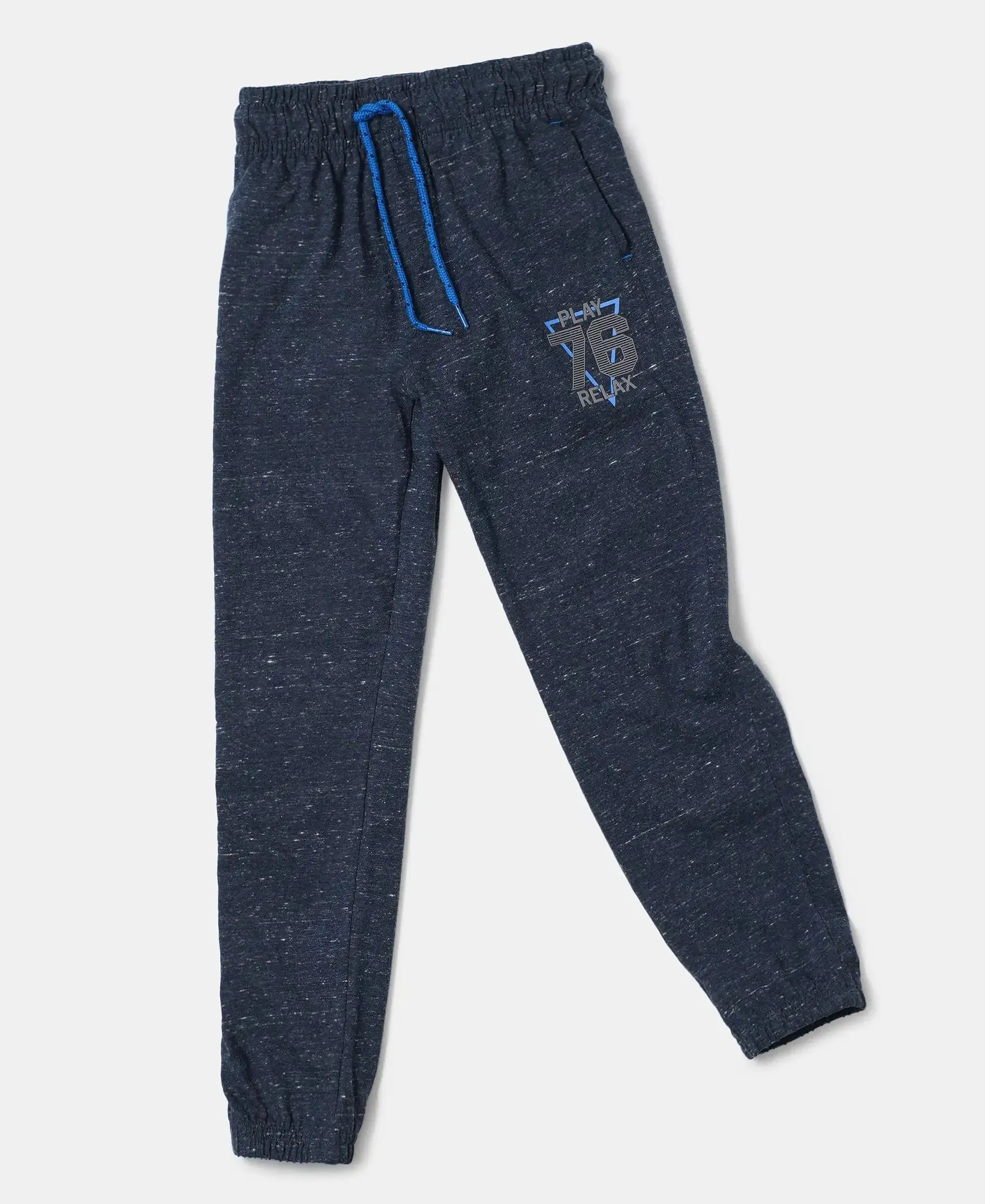 Boy's Super Combed Cotton Rich Graphic Printed Joggers with Elasticated Hem - Blue Snow Melange