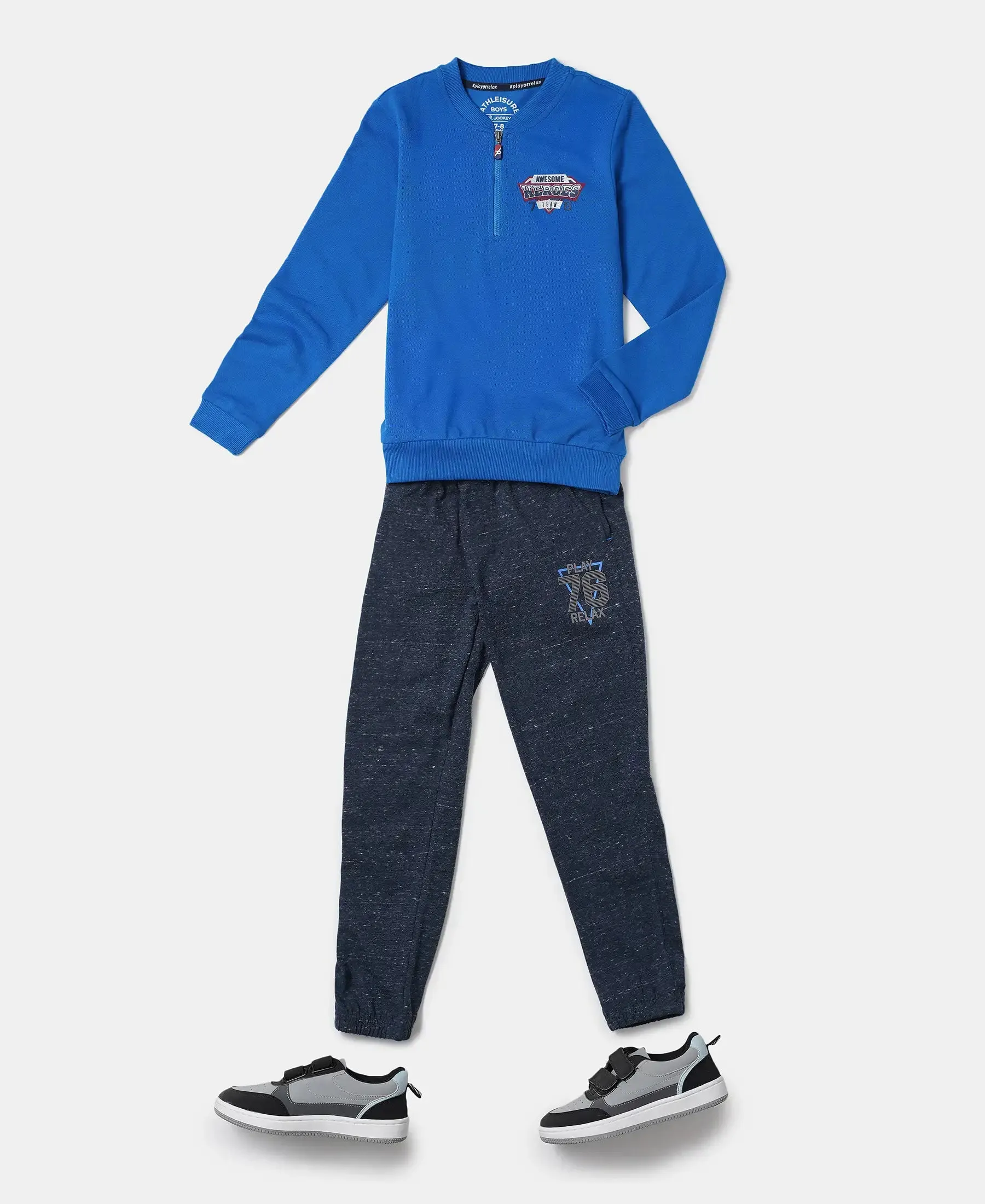 Boy's Super Combed Cotton Rich Graphic Printed Joggers with Elasticated Hem - Blue Snow Melange