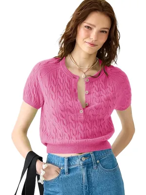 Button Crew Neck Elegant rendy Solid Color Knitted Sweater