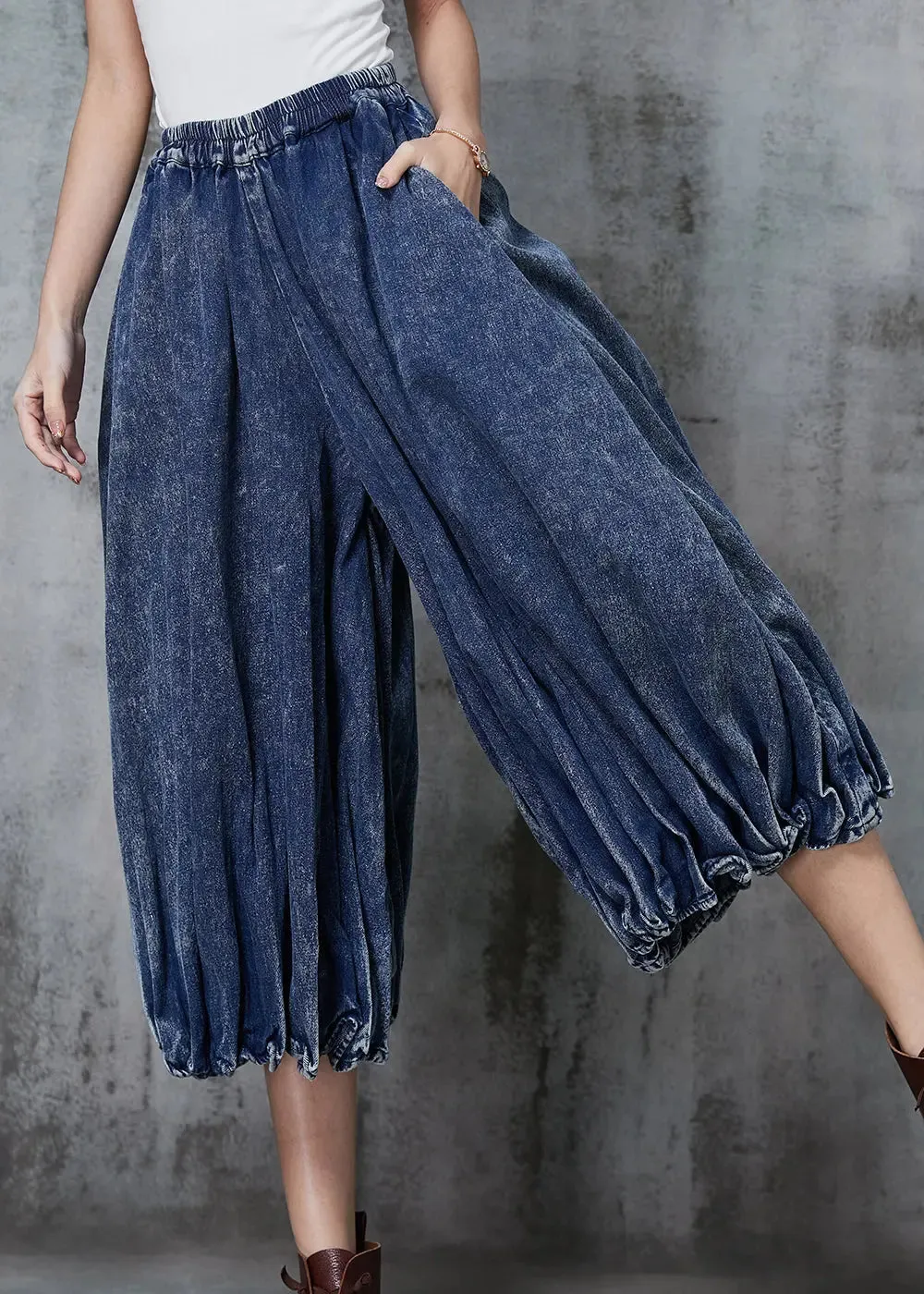 Casual Blue Oversized Wrinkled Denim Wide Leg Pants Spring JK1047