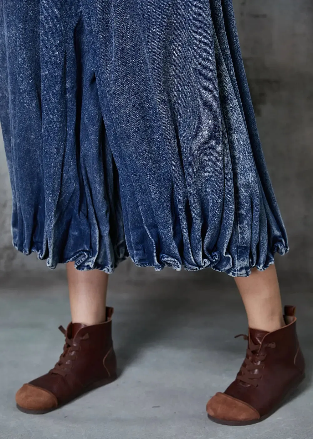 Casual Blue Oversized Wrinkled Denim Wide Leg Pants Spring JK1047