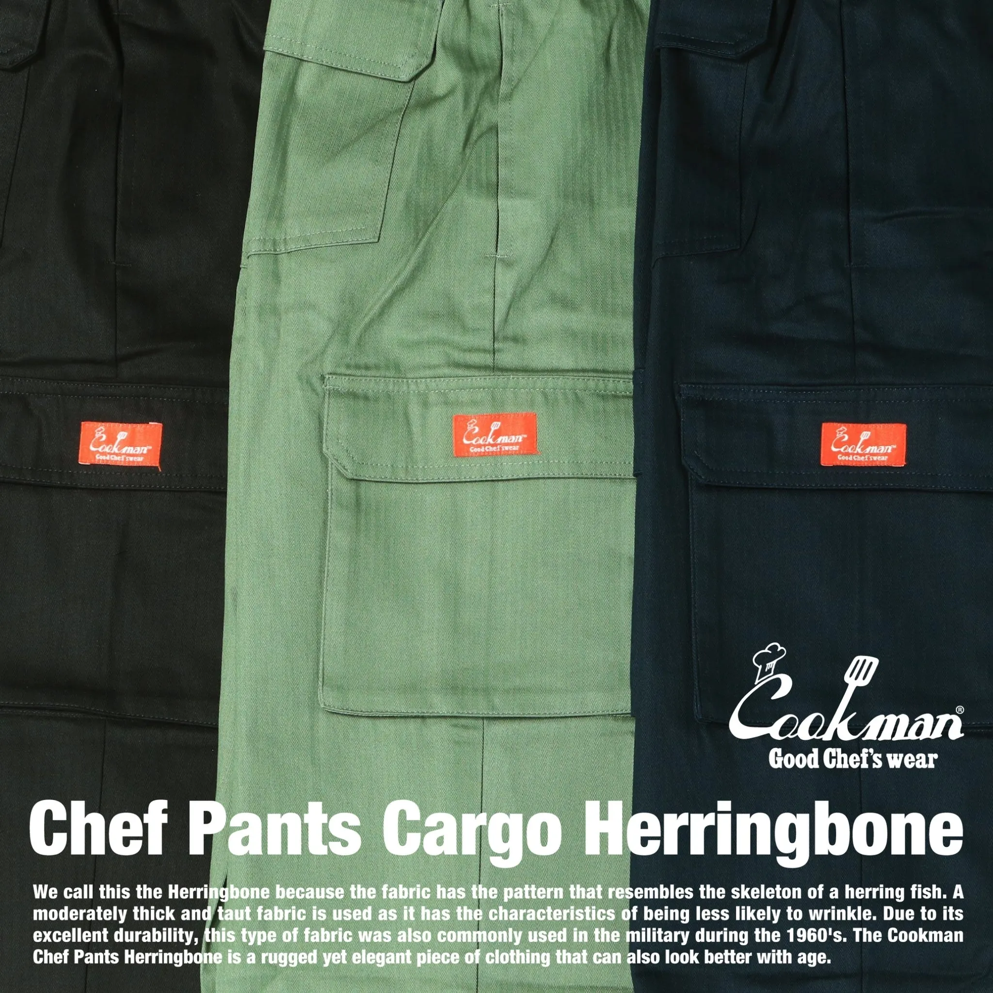 Cookman Chef Pants Cargo - Herringbone : Black