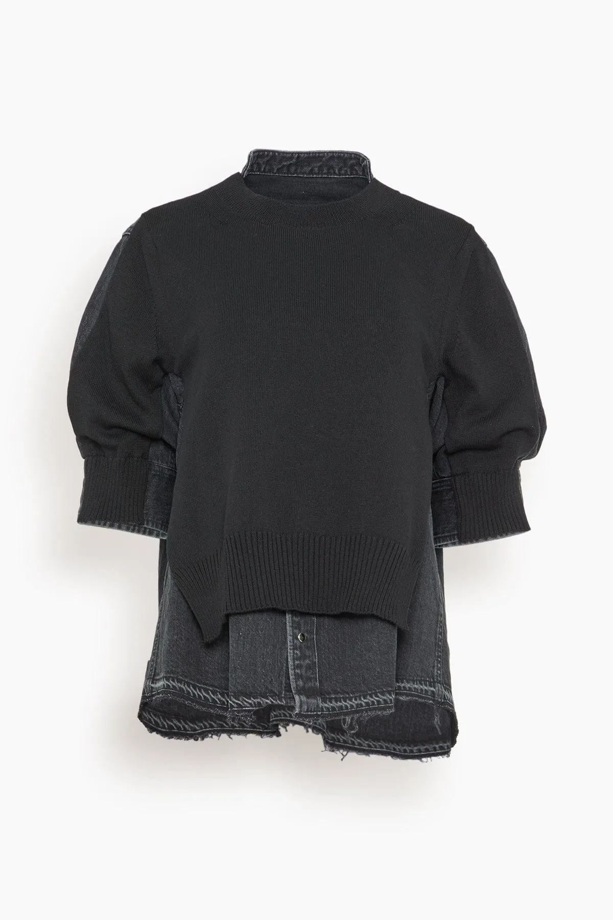 Denim x Knit Pullover in Black