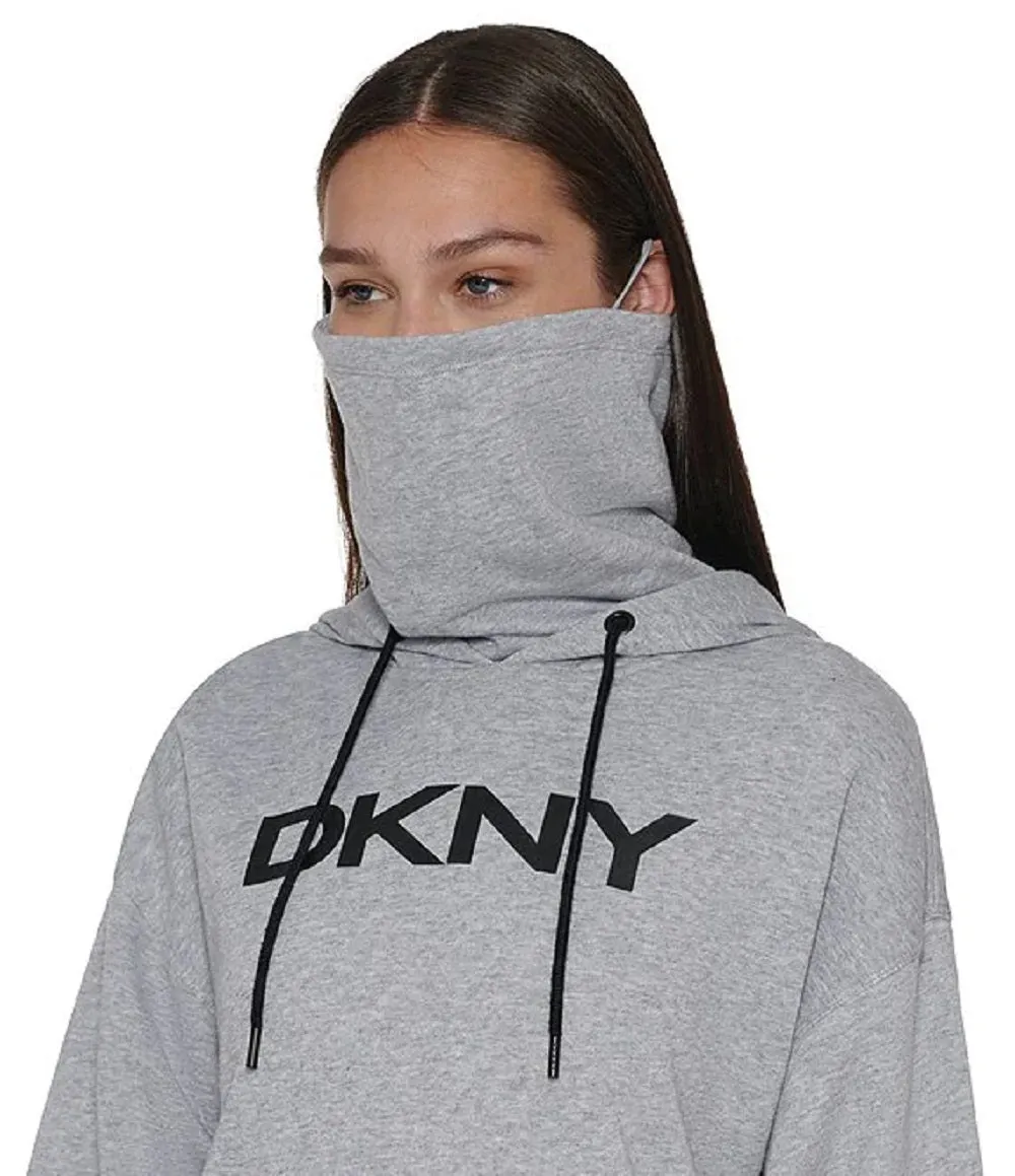 DKNY Sport Women's Face Mask Hooded Sweatshirt, Pearl Grey Heather, XL