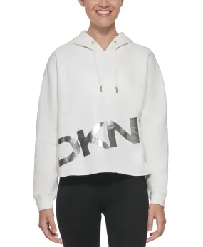 DKNY Sport Women's Metallic-Graphic Pullover Hoodie, Snow/silver, L