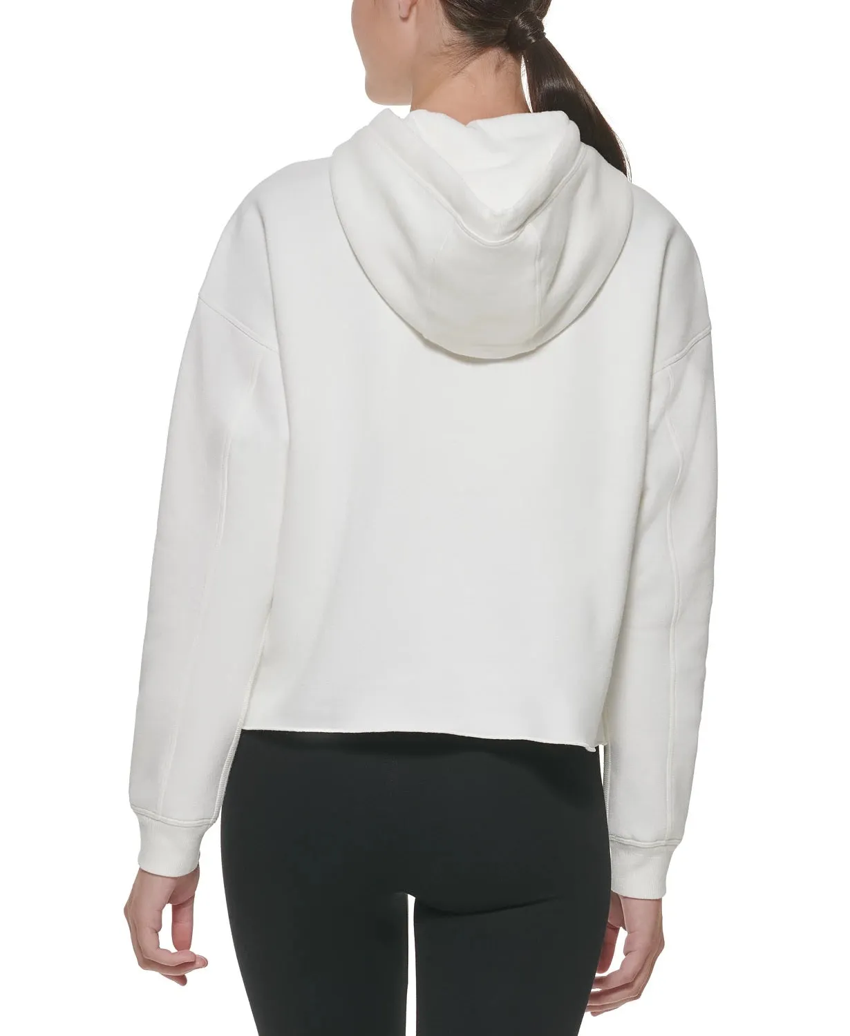 DKNY Sport Women's Metallic-Graphic Pullover Hoodie, Snow/silver, L