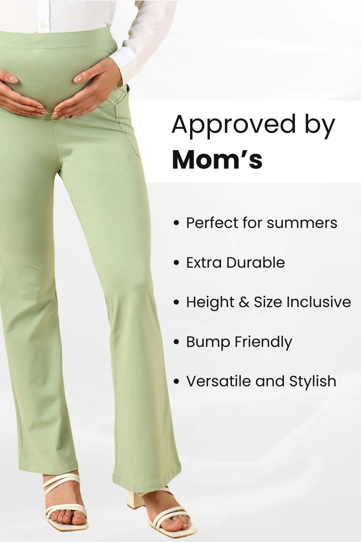 Fit & Flare Cotton Pistachio Green Maternity Pants (Pregnancy & Postpartum)