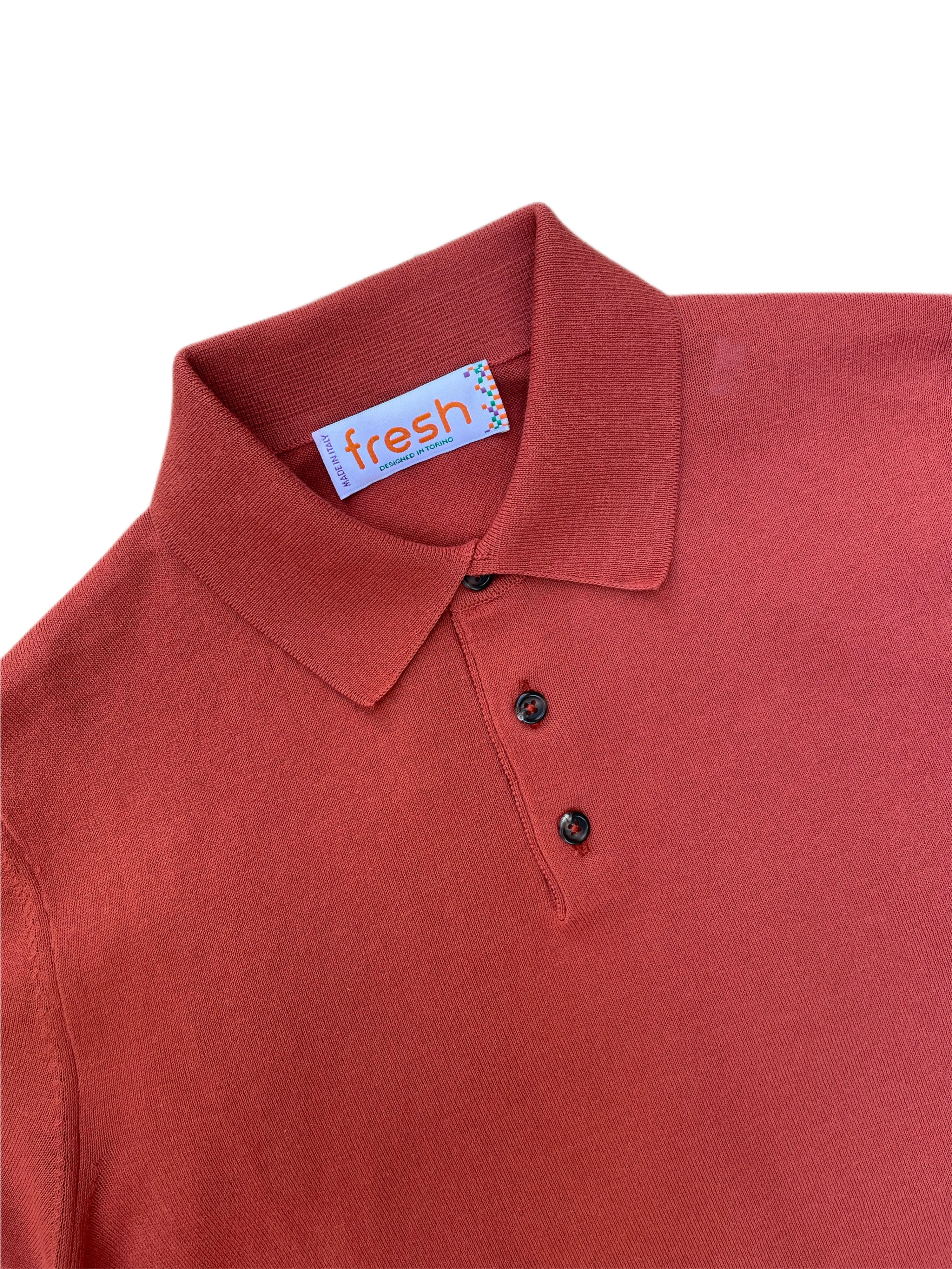 FRESH Extra Fine Crepe Cotton Knitted Polo in Cayenne Red