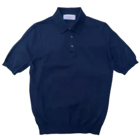 FRESH Extra Fine Crepe Cotton Knitted Polo In Navy