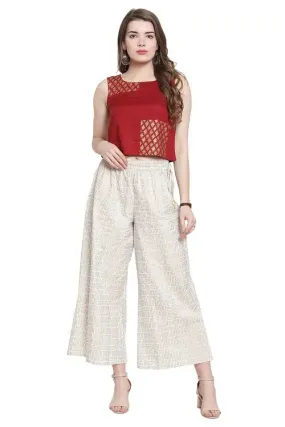 Gorgeous White Palazzo Pants With Geometric Myka Print