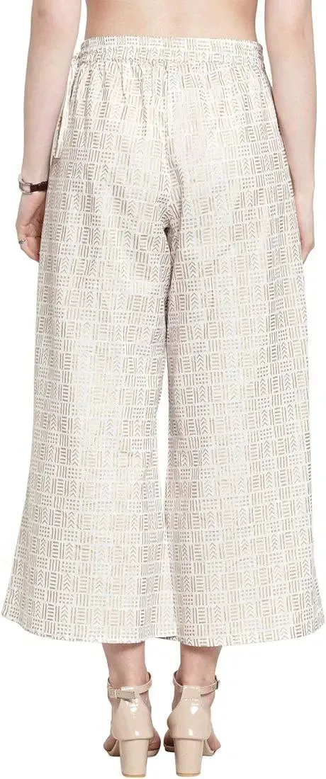 Gorgeous White Palazzo Pants With Geometric Myka Print