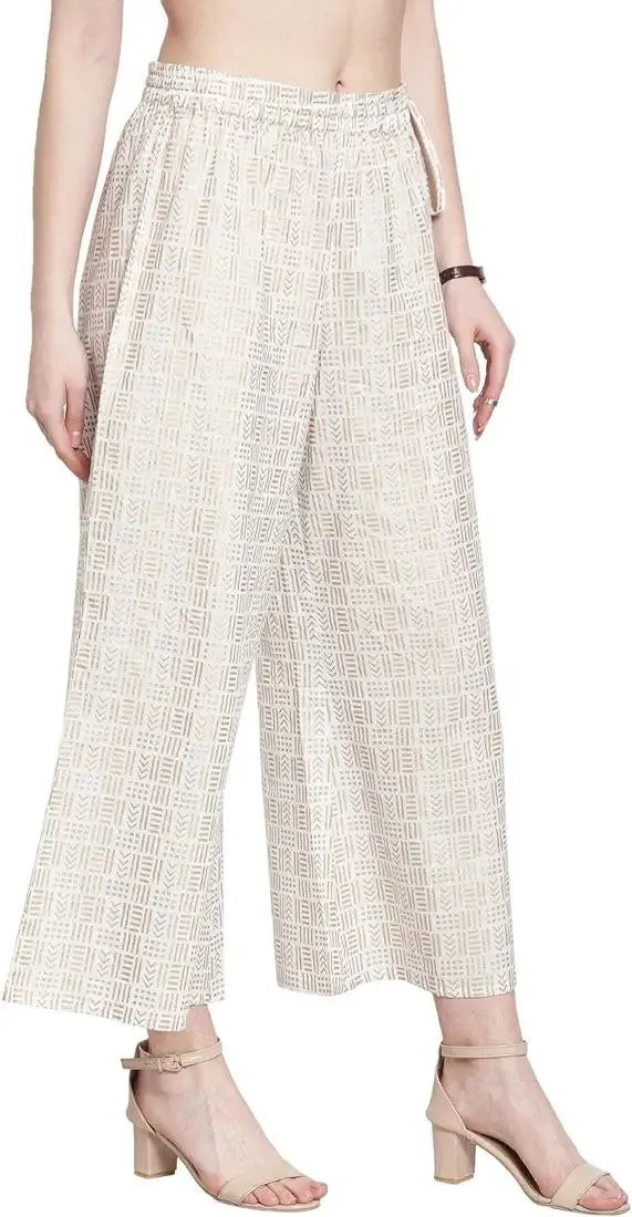 Gorgeous White Palazzo Pants With Geometric Myka Print