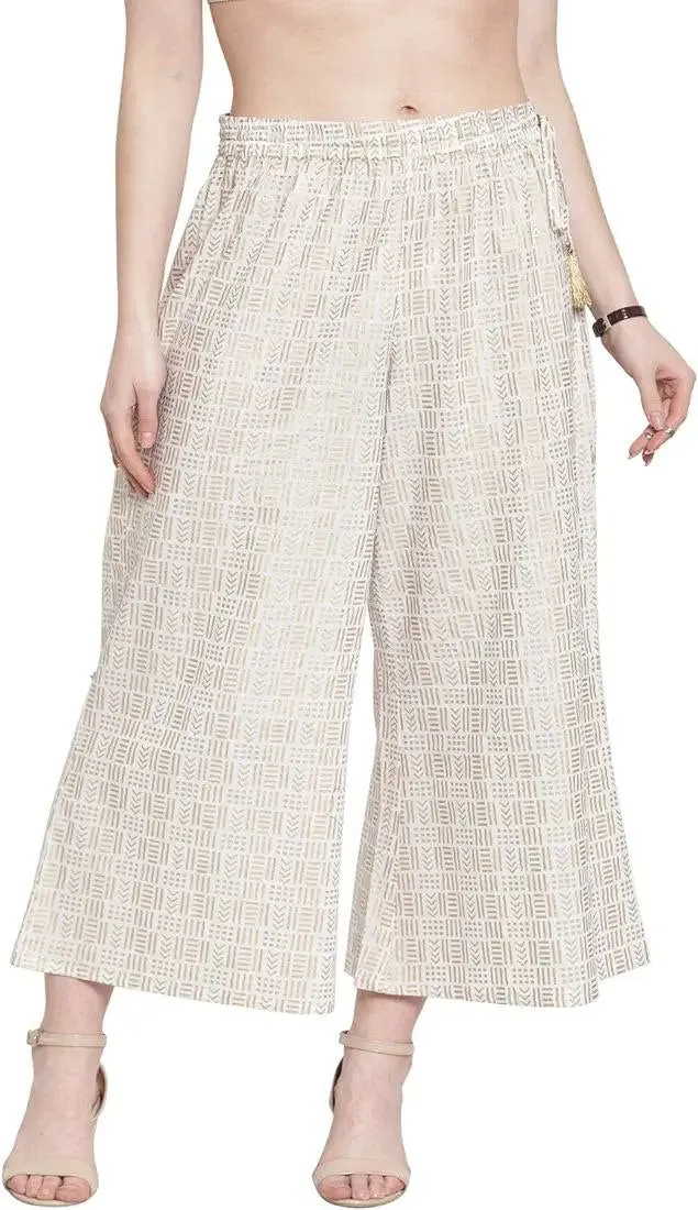 Gorgeous White Palazzo Pants With Geometric Myka Print