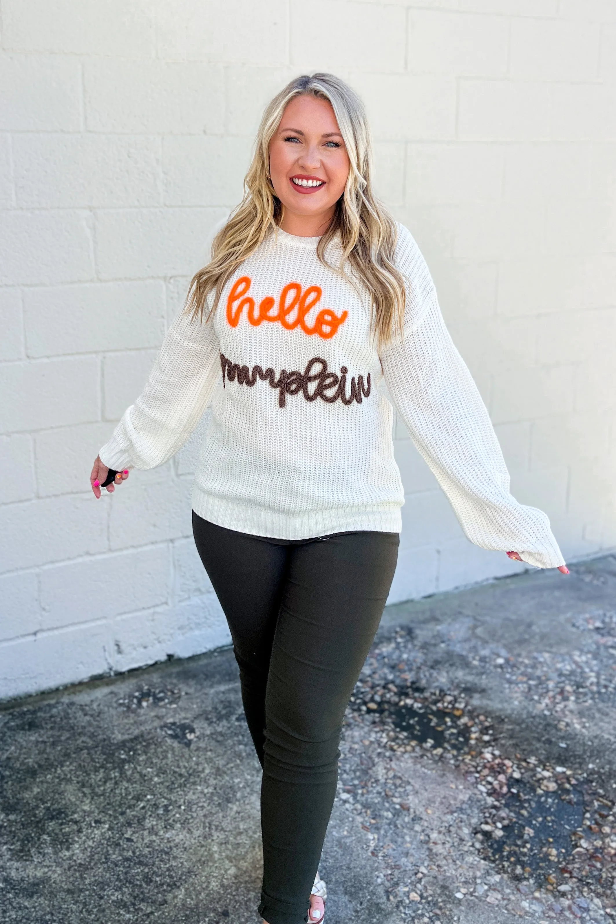 Hello Pumpkin Lettered Sweater Top