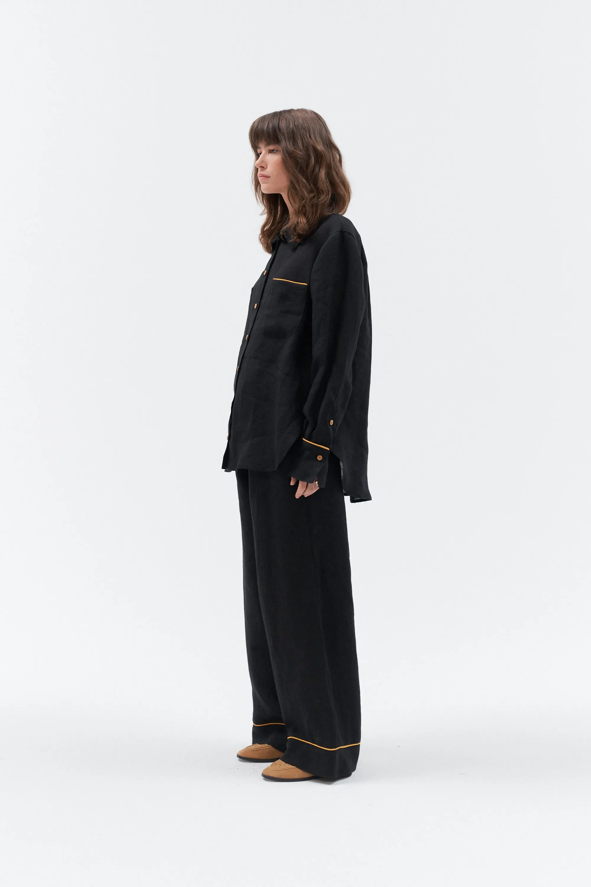 Linen pants with golden stripe “Impresionante” (Black)