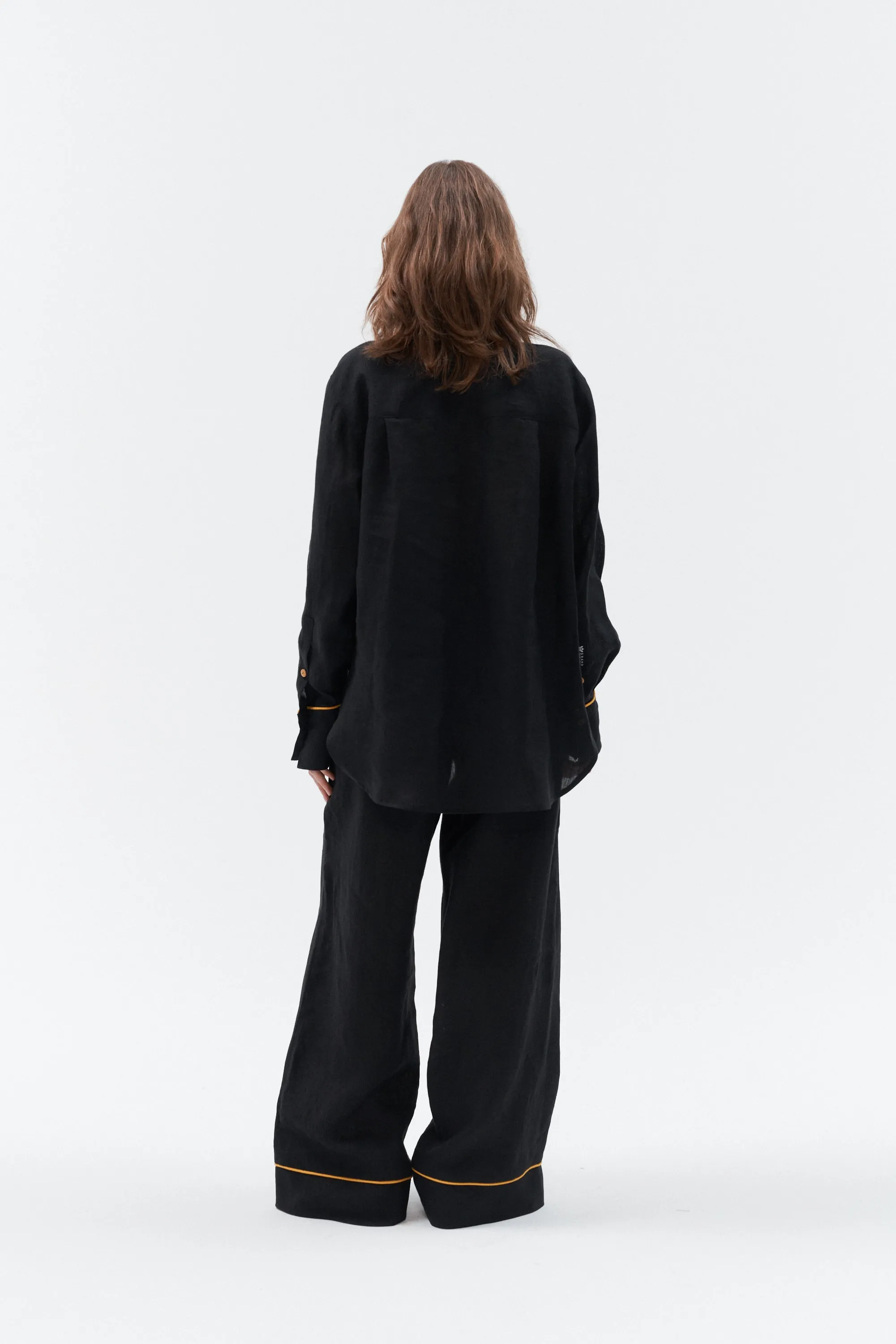 Linen pants with golden stripe “Impresionante” (Black)