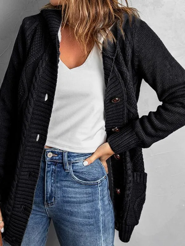 Mid-Length Hooded Cardigan Sweater