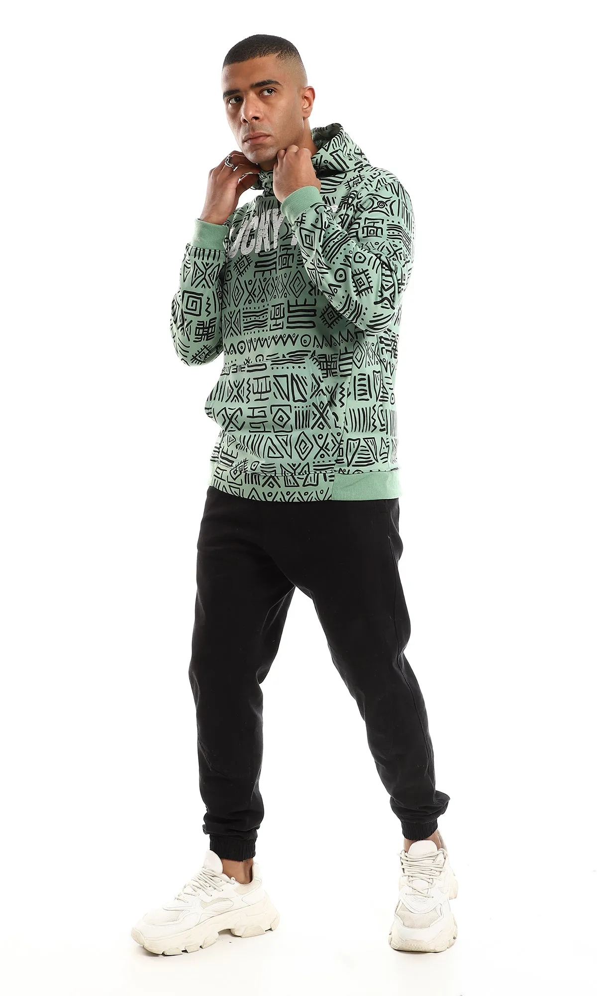 O151464 African Patterns Allover Mint Green Hoodie