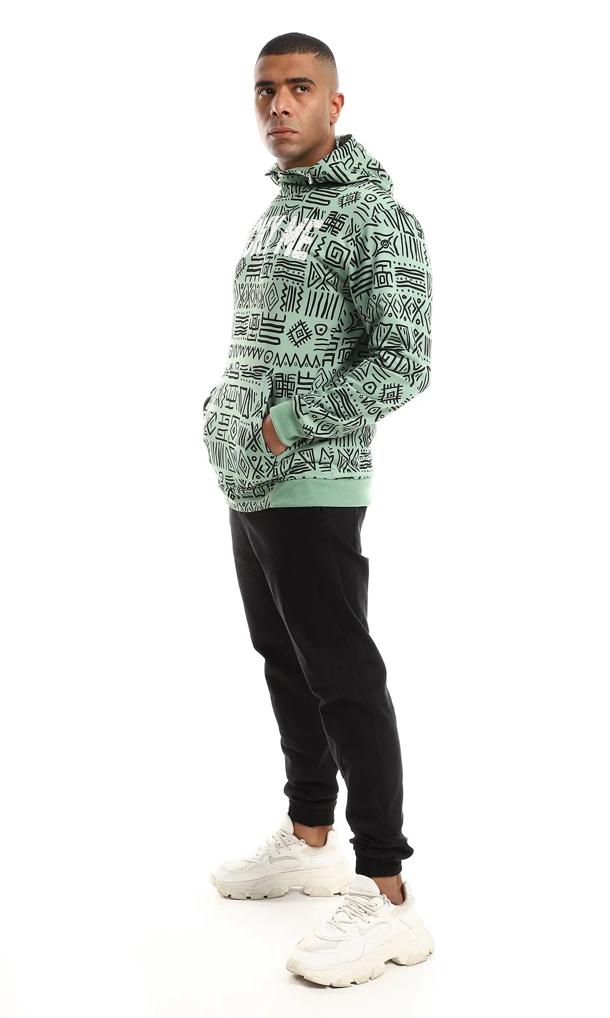 O151464 African Patterns Allover Mint Green Hoodie