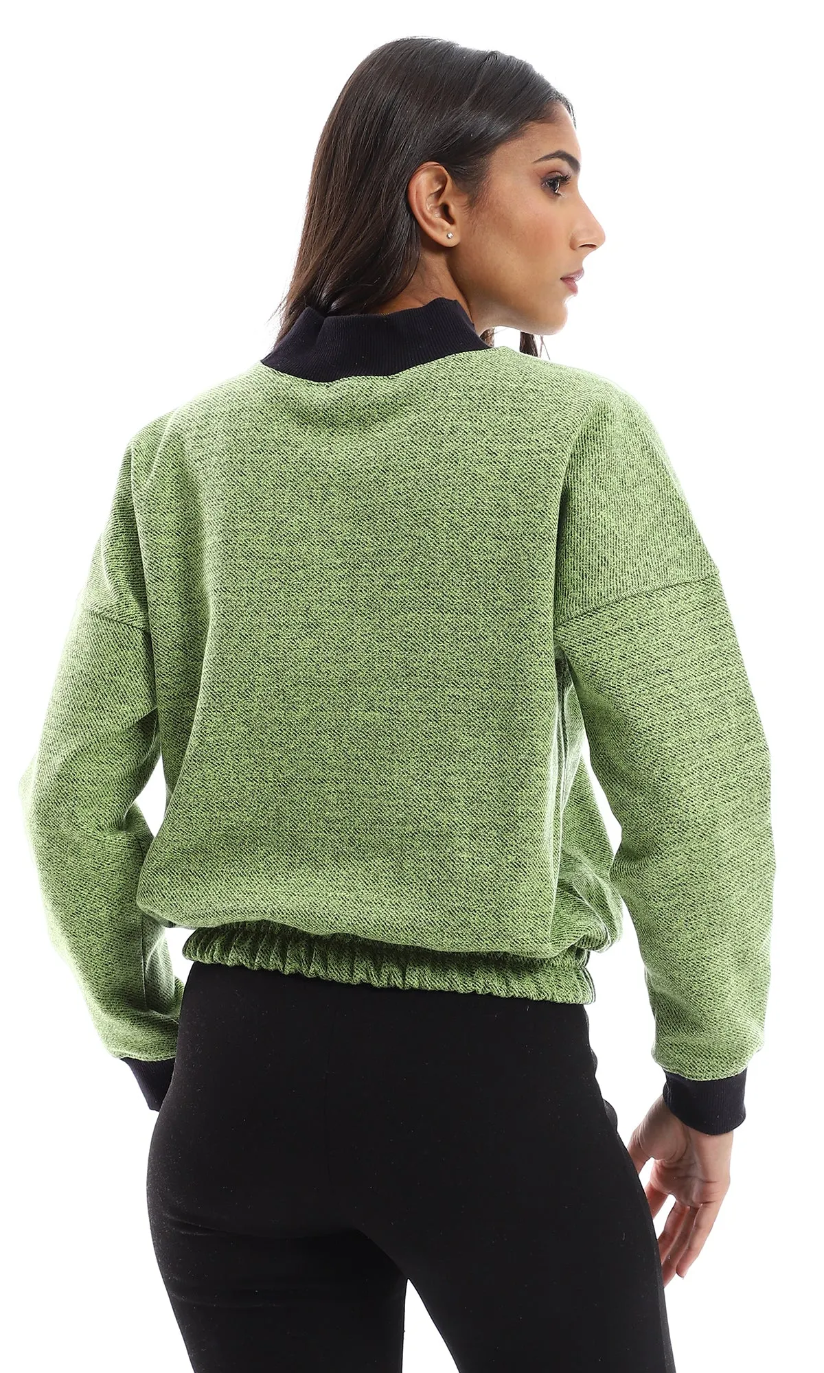 O155699 Cropped Fleece Green Sweatshirt With High Neck