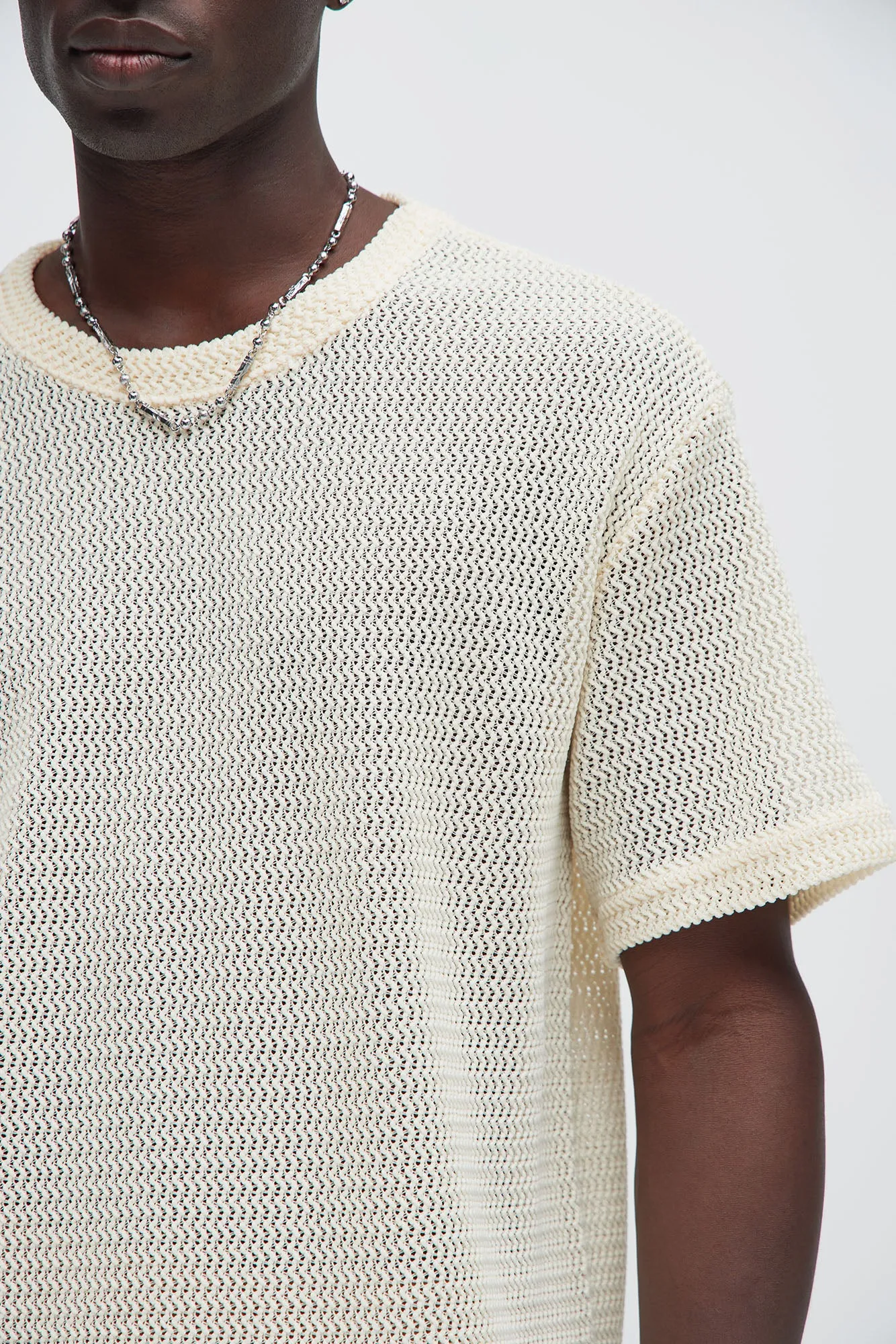 Open Knit Sweater Tee - Cream