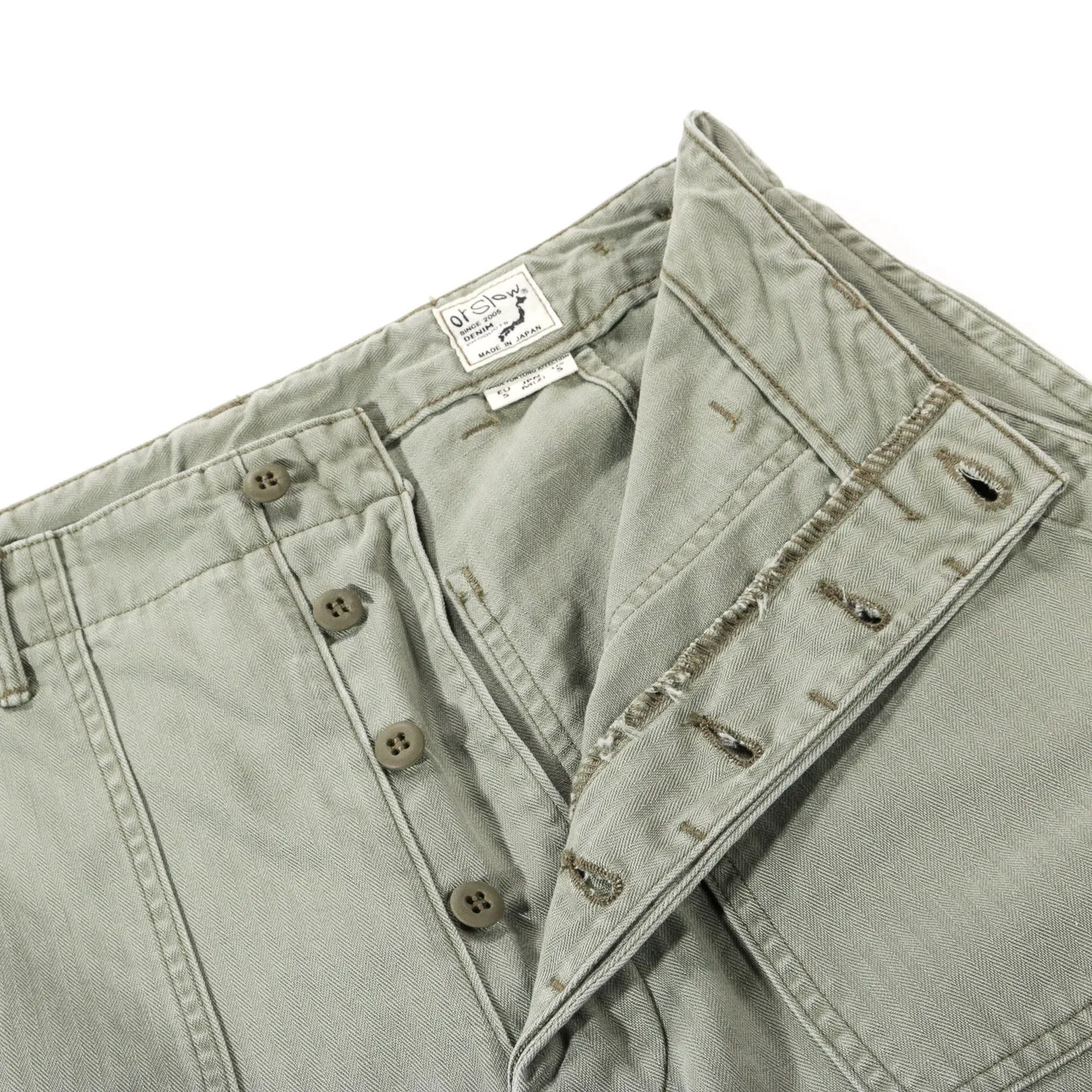 ORSLOW HERRINGBONE SUMMER FATIGUE PANTS GREEN