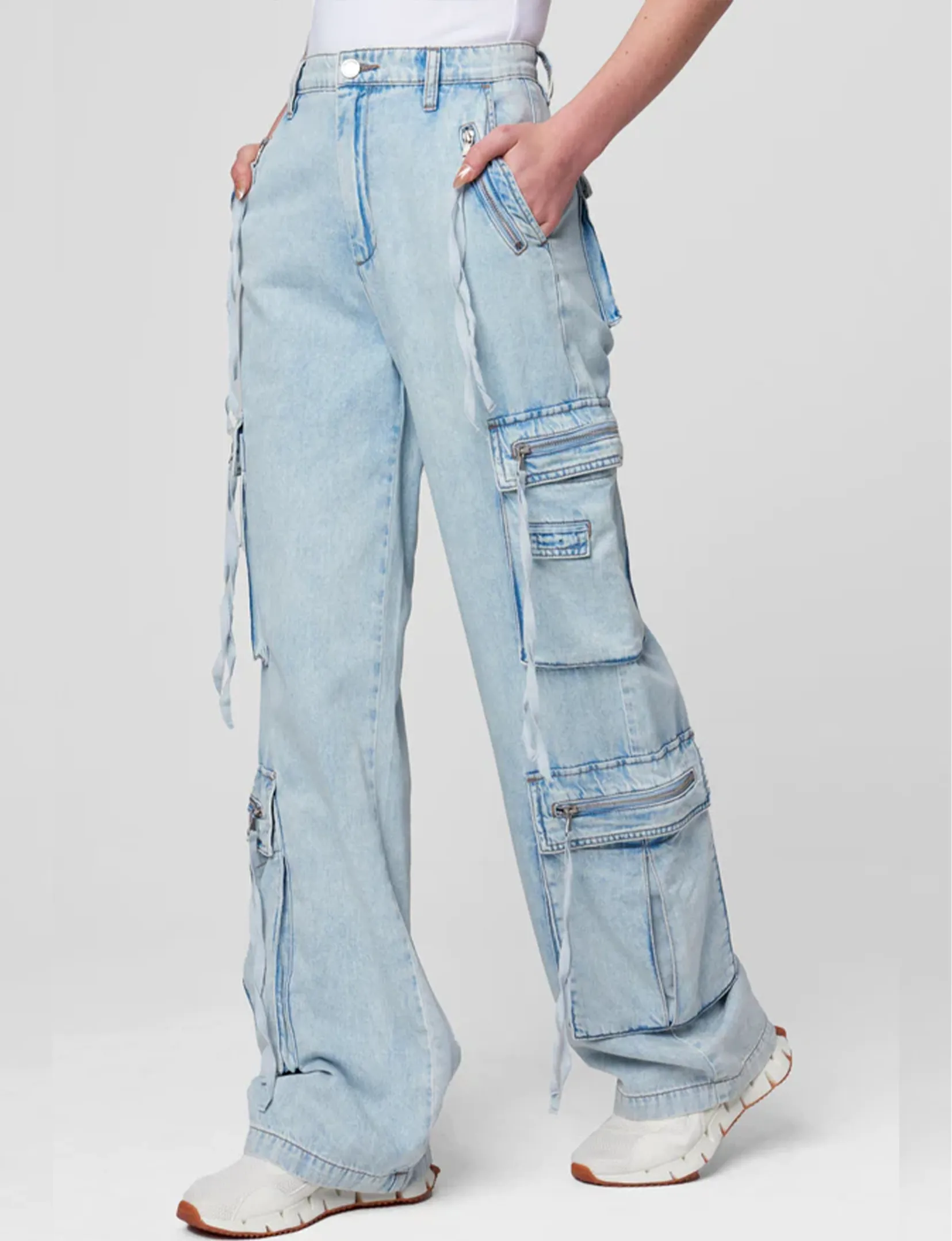 Oversized Denim Cargo Pant, Blue Lagoon