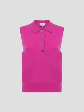 Pink Cashmere Mix Sleeveless Polo Knit