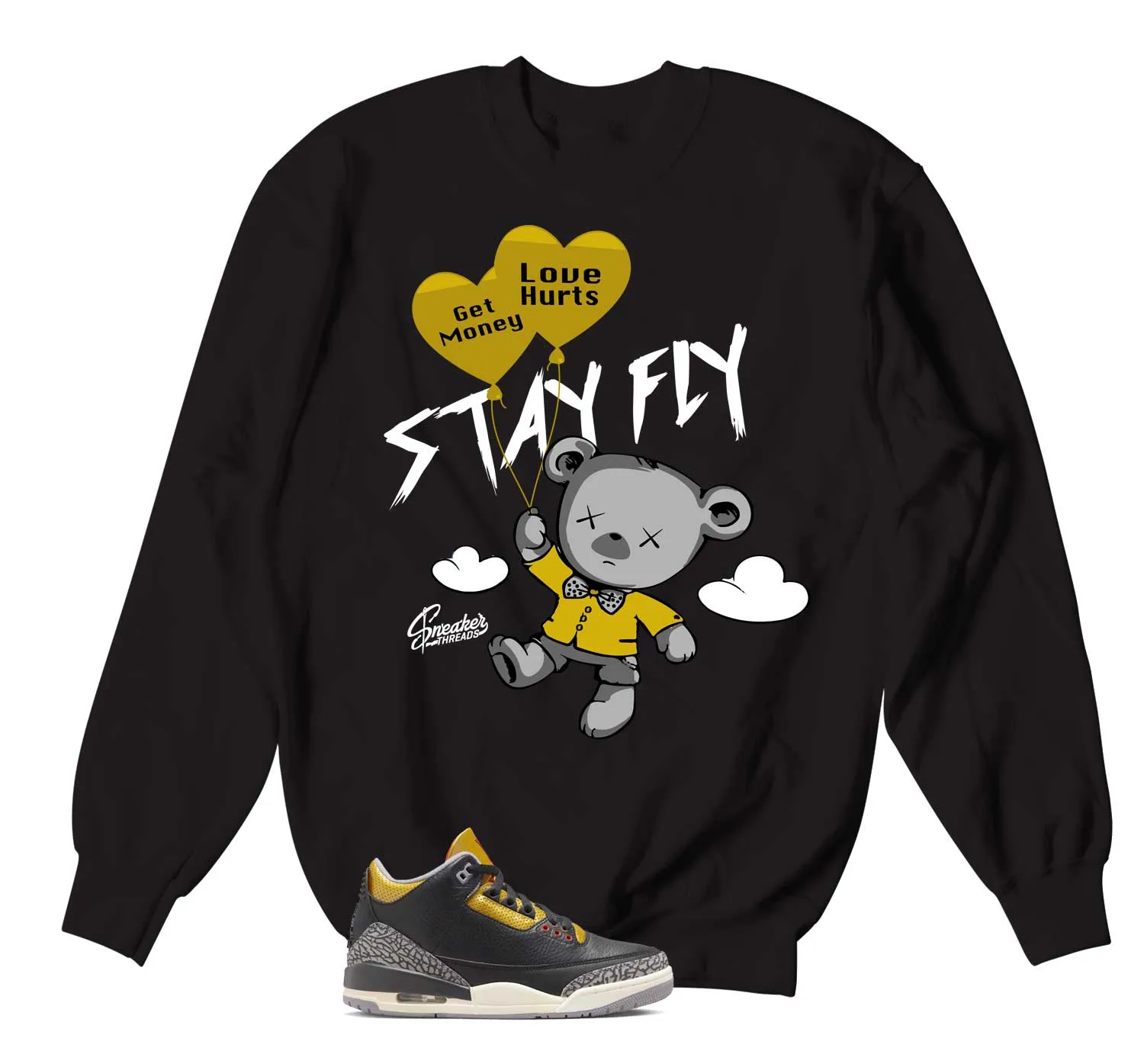 Retro 3 Cement Gold Sweater - Money Over Love - Black