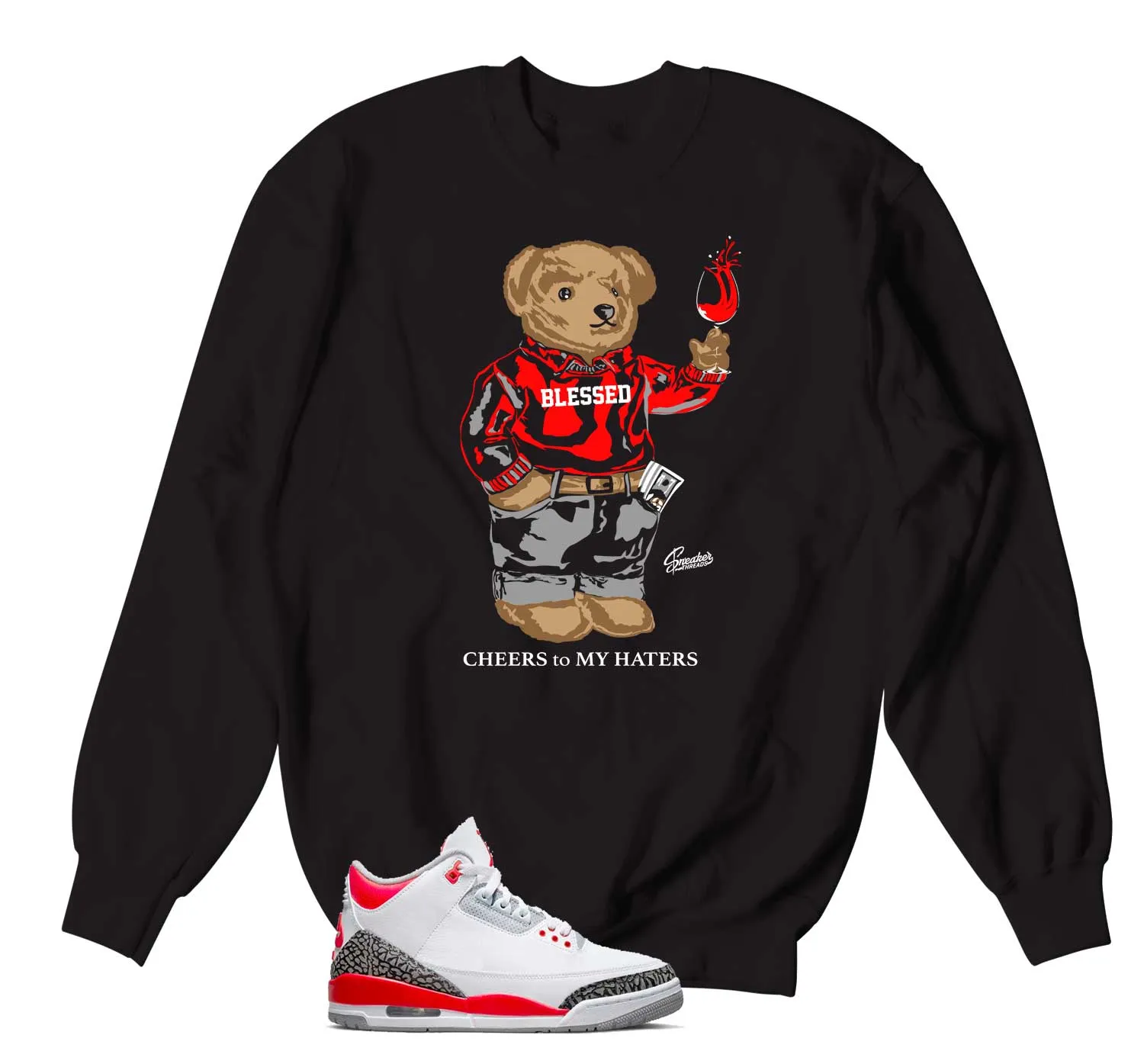 Retro 3 Fire Red Sweater - Cheers Bear - Black