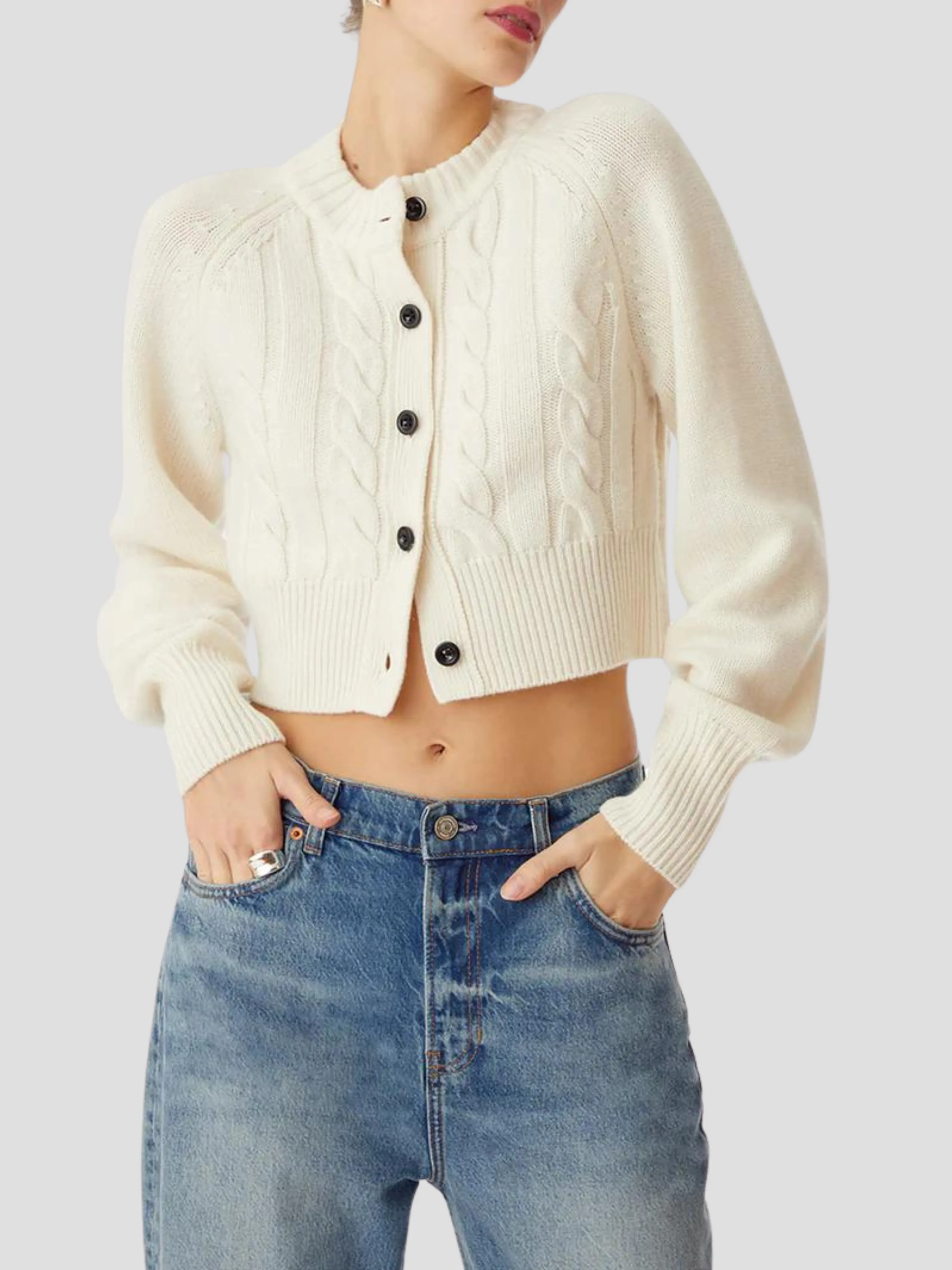 Rita Cropped Cardigan in Ivory