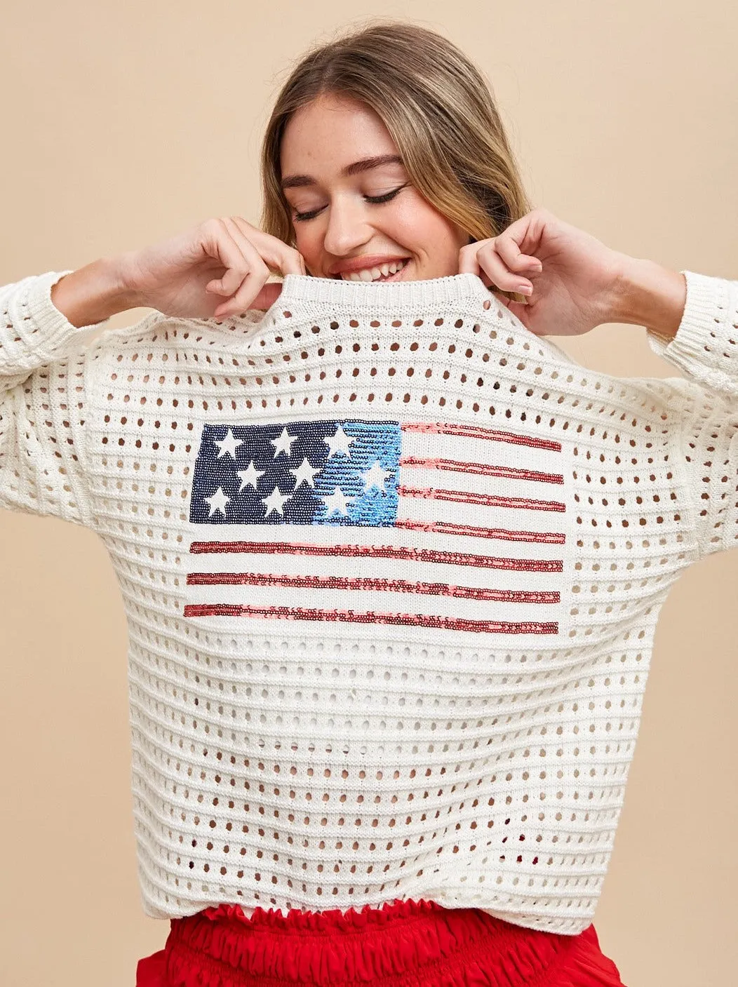 Sequin American Flag Sweater